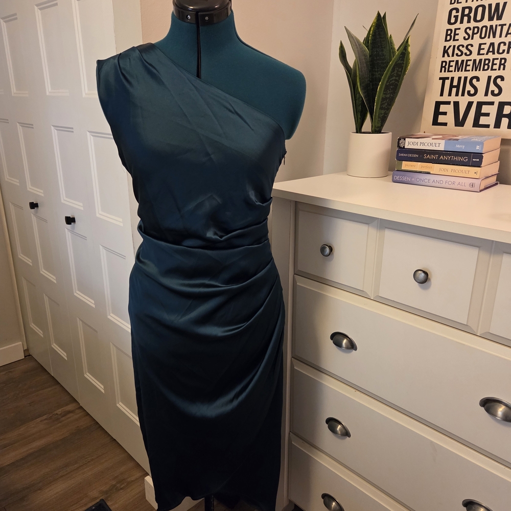Rachel Zoe Green One-Shoulder Satin Dress